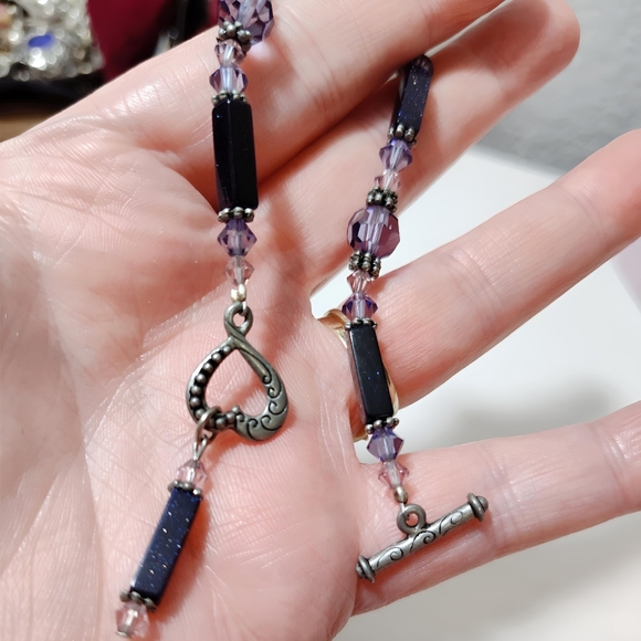 Silver tone Purple Goldstone Faceted Crystal Bead Bracelet Handmade Y2K Vintage - Picture 6 of 12